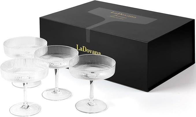 Coupe Glasses | Set of 4 | 7oz Premium Crystal Cocktail Glassware for Champagne, Martini, Cosmopolitan & More | Elegant Stemmed Glasses in Gift Box