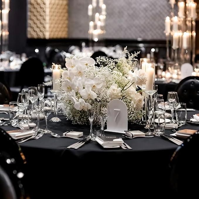 Cuckan 120 Inch Round Tablecloth, 6 Pack Black Stain Resistant and Wrinkle-Free Polyester Table Cover for Wedding, Banquet, Party, Restaurant – [Black ], [6-Pack]