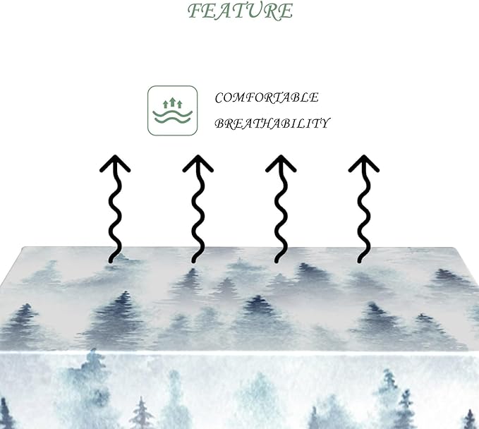 60x84 Inch Nordic Winter Nature Rectangle Tablecloth Misty Foggy Pine Trees Forest Table Cloth Waterproof Stain Resistant Table Cover for Kitchen Dining Picnic BBQ Home Holiday Party