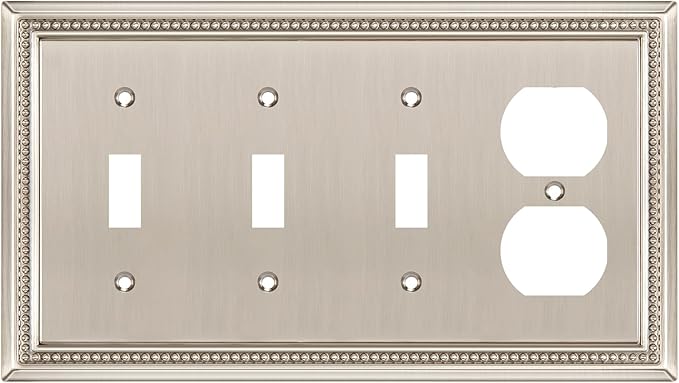 Henne Bery Sunken Pearls Heavy Duty Decorative Wall Plate Switch Plate Outlet Cover (Triple Toggle/Single Duplex, Satin Nickel)