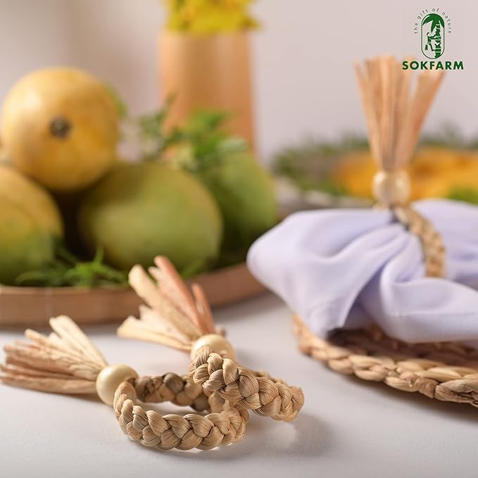 12 Pcs Bead Woven Napkin Rings, Water Hyacinth Easter Napkin Rings Set of 12, Anillos para Servilletas De Tela, Boho Napkins Holder for Elegant Table Decoration, Christmas Table Decor, Wedding Decor