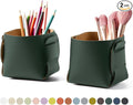 HOMIEAZICOZI 2-Pack Cork Leather Desk Accessories Storage - Pencil Pen Holder - Makeup Brush Holder Organizer - Stylish Addition to Home Decor (Dark Green)