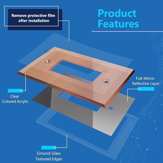 LIDER Reflective Acrylic Decorator Wall Plate, Mirrored Light Switch Plate, Plexiglass Outlet Cover, Acrylic Glass, Oversized 1-Gang 5.25" x 3.44", LWP-31O-ARG, Rose Gold