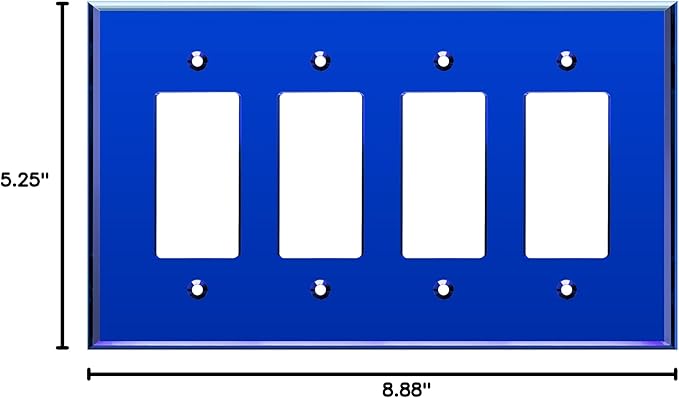 LIDER Reflective Acrylic Decorator Wall Plate, Mirrored Light Switch Plate, Plexiglass Outlet Cover, Acrylic Glass, Oversized 4-Gang 5.25" x 8.88", LWP-34O-ABL, Blue
