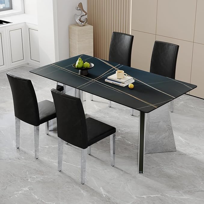 Dining Chairs Set of 8,Faux Leather with Chrome Plate Metal Legs,Armless Kitchen Room Chairs Set of 8,Max Load 300 Lbs,High Back Modern Design for Home Kitchen Living Room Bedroom