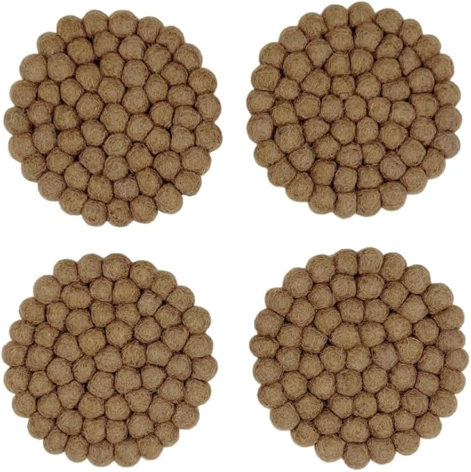 Humble Hilo Handmade Felt Coaster, 3.9 inches, Set of 4 (Brown)