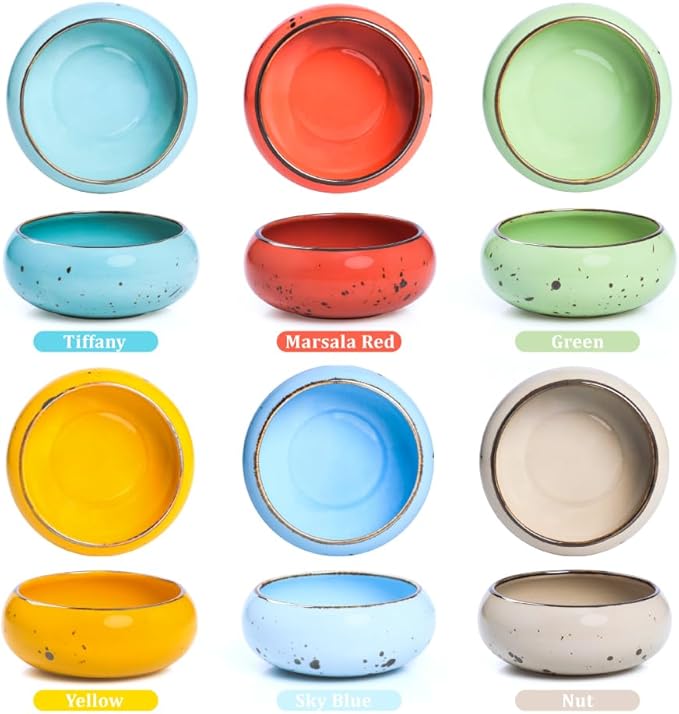 Small Hand Craft Dessert Bowls - 13.5oz, Set of 6 - Microwave, Oven, Dishwasher Safe, Ice Cream, Soup, Snacks, Rice, Cereal, Chili, Side Dishes, Dips, Ideal Gift - Vivid Assorted Color