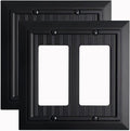 Beadboard Outlet Covers Wall Plates, Bamboo Fiber Light Switch Covers, Natural Material Electric Receptacle Decorative Switch Plate Outlet Cover Matte Black (2 Gang Decorator 2 Pack)