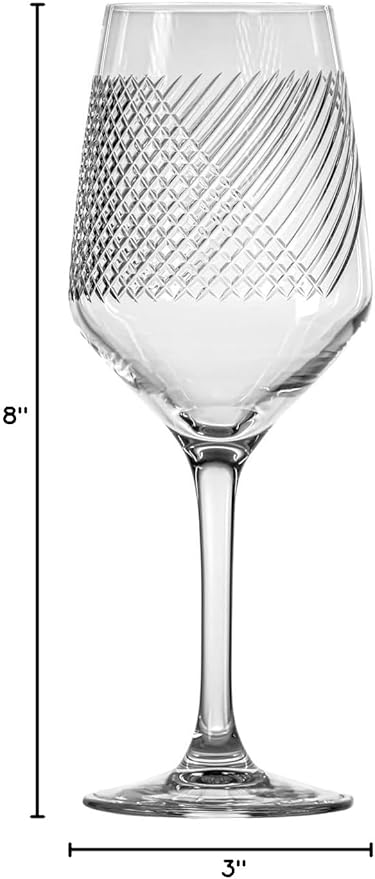 Rolf Glass Bourbon Street 10.75oz White Wine Stemmed Wine Glass Set of 4 | Lead-free Glassware | Diamond-Wheel Engraved and Polished | Classically Modern Designs | Made in the USA