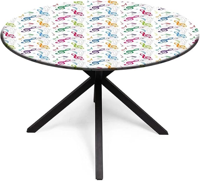 Polyester Tablecloth, Music Decor Waterproof Oil-Proof PVC Table Cloth, Notes on Circle Shape Geometric Background Carnival, Fit Round Tables 28inch Diameter, for Wedding Party Dining Banquet Use