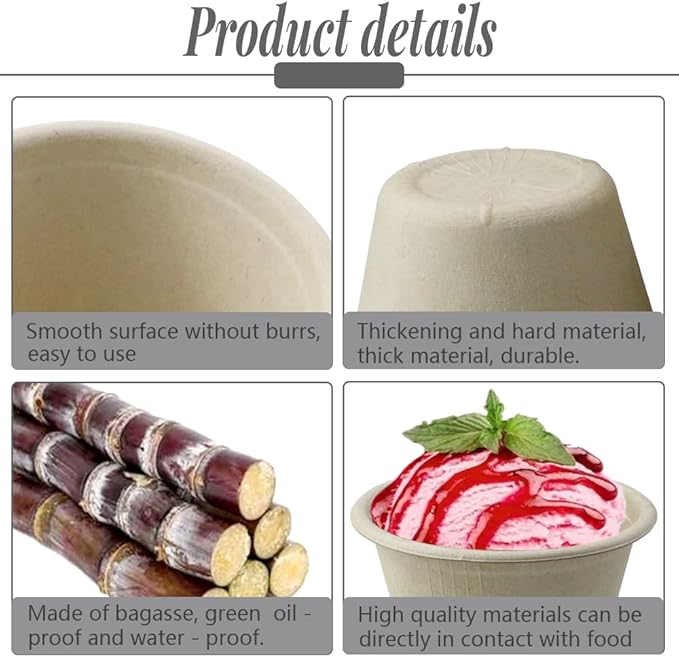 LeonBach 100 Pack Natural Bagasse Fiber Bowls,4oz Small Disposable Paper Bowls Microwavable Safe Sample Snack Cups Charcuterie Serving Cups for Sauce Portion Condiment Ice Cream Desserts