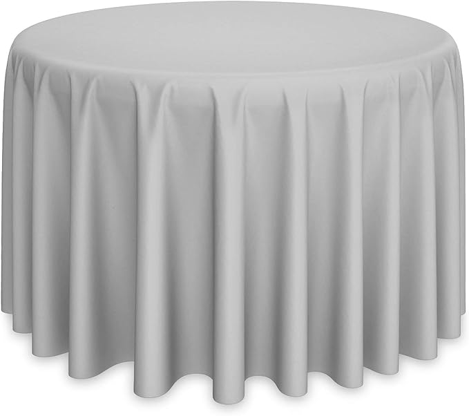 Lann's Linens - 120" Round Premium Tablecloth for Wedding/Banquet/Restaurant - Polyester Fabric Table Cloth - Silver