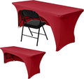 Nasitos 2 Pack Tablecloth Fitted Spandex 4 ft Table Cloth-Open Back Red Table Covers Fabric Washable and Wrinkle-Free Fabric Tablecloths for Party, Wedding, Birthday, Buffet, Events