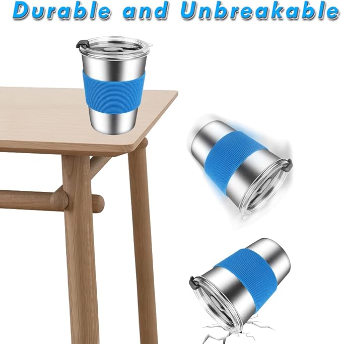 ShineMe Kids Stainless Steel Cups, Kids Metal Drinking Glasses with Lids, Stainless Steel Straws and Sleeves, 12oz Reusable Water Tumbler for Children and Adults, Apply to Indoor and Outdoor