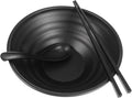 Creative Asian Style Noodle Bowl Set with Spoon and Chopsticks, Melamine Soup and Noodle Bowls, 1009L Capacity, Black, Restaurant Kitchen Tableware for Asian Dishes and Home Use