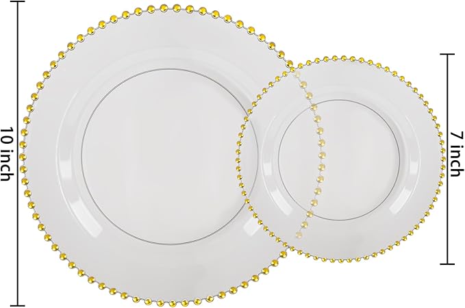EI 60pcs Clear Black and Gold Plastic Plates Disposable Plates Heavy Duty,10.25" Dinner & 7.5" Dessert Clear Black Plate Perfect Wedding,Party,Birthday,Anniversary,Business Events