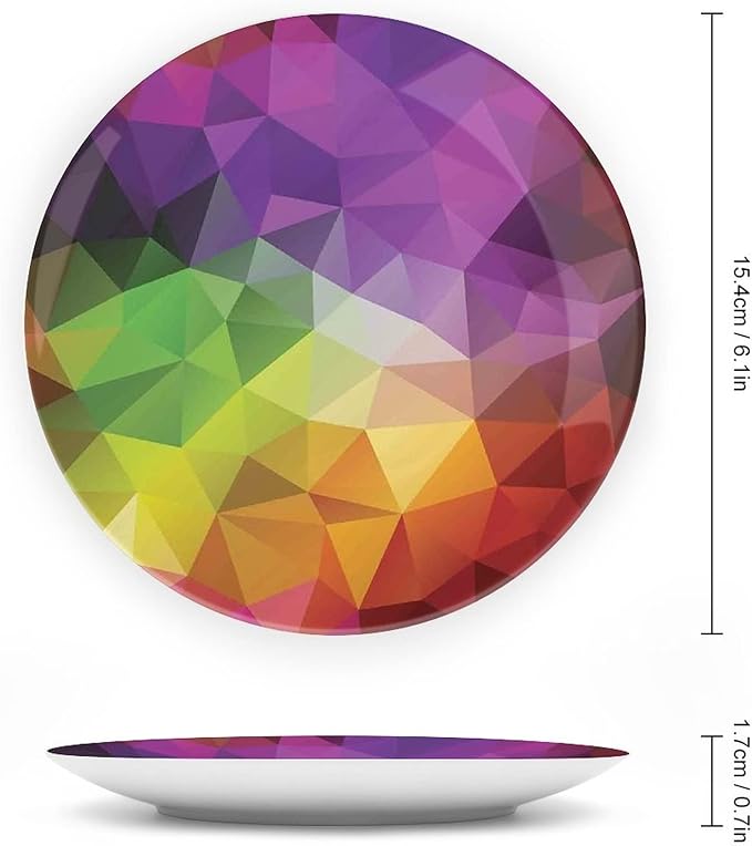 Ceramic Plates, Abstract Decor Decorative Ceramic Plates, Colorful Abstract Geometric Triangular Polygons Creative, 6 Inch, for Dining, Parties, Wedding, Multy
