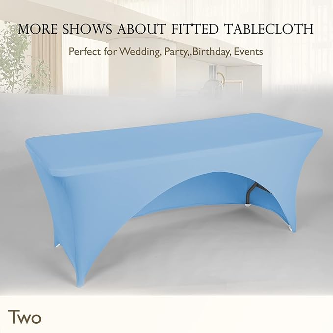 Spandex Table Cover 8 ft. Fitted Polyester Tablecloth Stretch Table Cover Table Topper Open Back - Lightblue