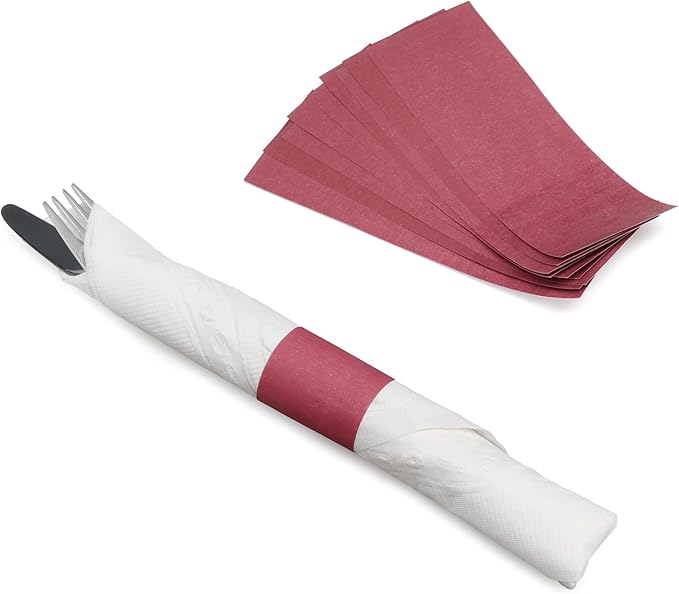 Huron Paper Napkin Bands, Self-Sealing Ring, 1 1/2" x 4 1/4" Burgundy (2500 pcs)