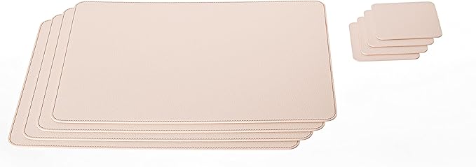 Nikalaz Set of 4 Placemats and 4 Coasters Made of Recycled Leather (18''x13'', Creamy White/Beige)