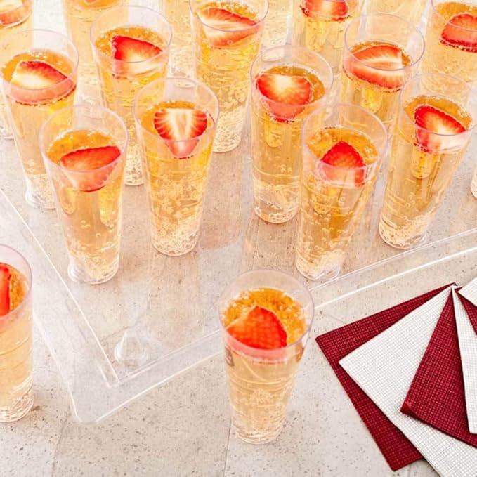 5 oz Round Clear Plastic Tall Cocktail Glass - With Serving Tray - 14 1/2" x 10 1/2" x 5" - 100 count box