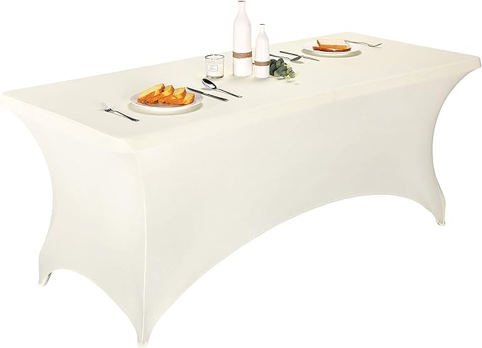 LZY Spandex Table Covers 6 Feet, Stretch/Fitted Table Covers for 6 Feet Folding Table, Rectangular Spandex Table Cloths for Wedding Party or Event (6FT-2PCS, Ivory)