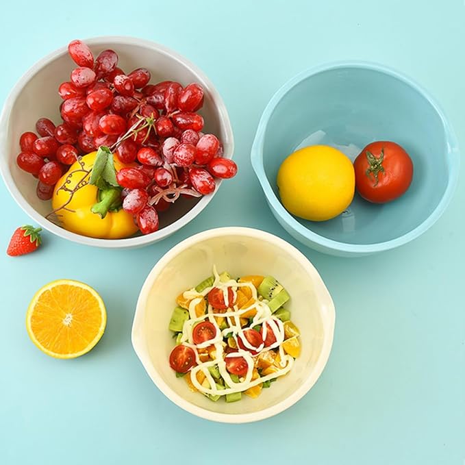 Reusable Kitchen Mixing Bowl Set, 3pcs Plastic Salad and Food Bowls for Household Serving and Mixing, Stackable Lightweight Containers for Cooking and Food Prep Random Color
