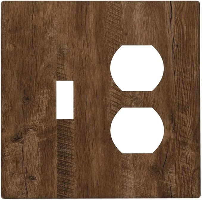 Light Switch Cover Plate Brown Rustic Wood Grain Farmhouse 2 Gang Decorative Switch Plates 1 Toggle Duplex Combo Outlet Covers GFCI Wall Plates for Cabin Bedroom Decor