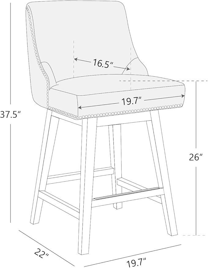 CHITA Counter Height Swivel Bar Stools, FSC Certified Upholstered Counter Stools, Modern Swivel Barstools with Wood Legs for Kitchen Island, 26" Seat Height, Fabric in Linen