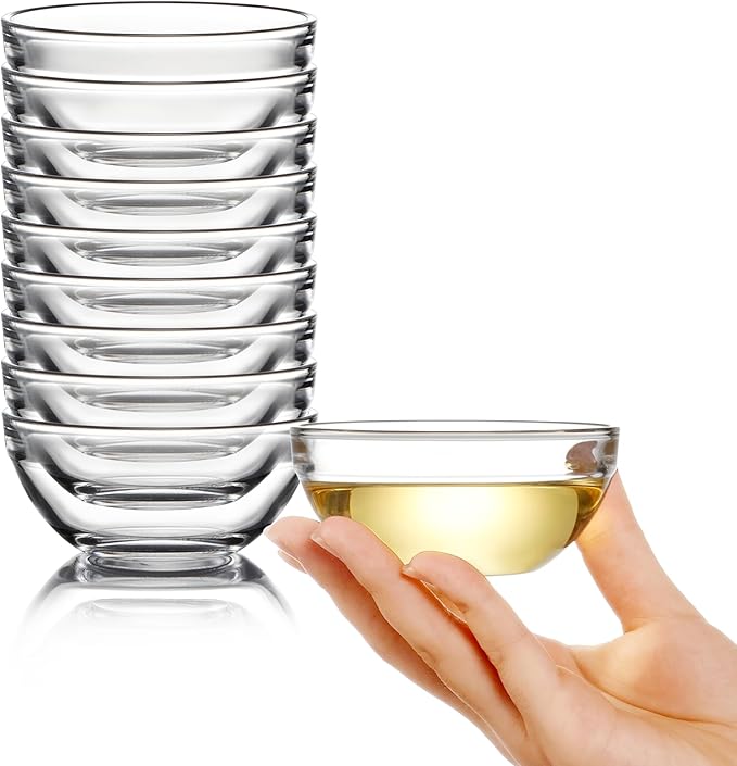Mini Glass Bowls, 3.5in 4oz Small Prep Bowl, 10 pcs Stackable Pinch Bowls for Dipping Spices Sauce