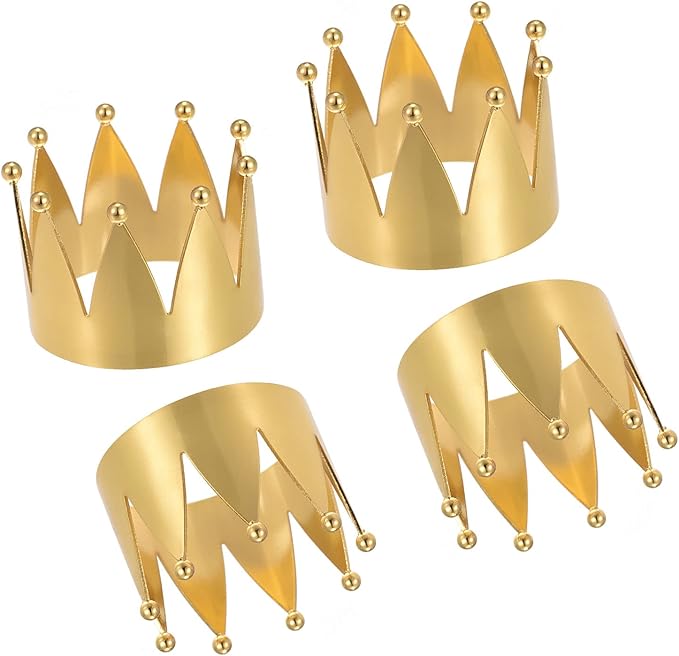 uxcell Metal Napkin Rings Set of 4, Crown Shape Napkin Ring Holder Buckle for Dining Table Decorations Wedding Birthday Holiday Party, Gold Tone