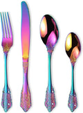 Vintage Colorful Silverware Flatware Set for 12, European Classic Style 48 Pieces Stainless Steel Tableware Cutlery Set,Fine Kitchen Utensils for Wedding Restaurant Hotel Christmas