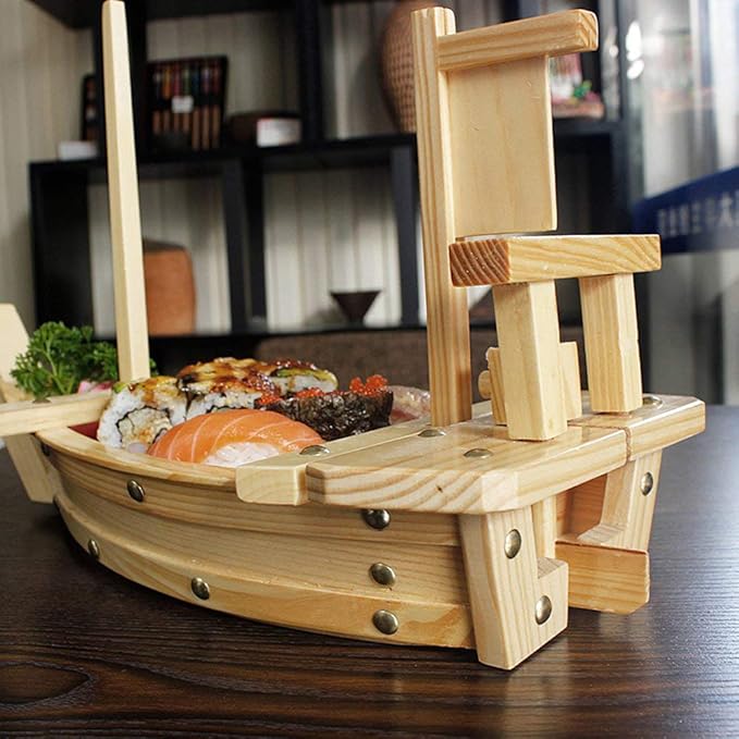 Kichgather 27.6“ Wooden Sushi Serving Tray Boat Plate for Restaurant or Home