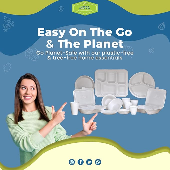 Urban Box Co. 12-Inch 4-Compartment Compostable Plates, Heavy-Duty Eco-Friendly Sugarcane Fiber, Biodegradable & PFAS-Free, BPI-Certified, Compostable Dinner Plates, 400 Pack