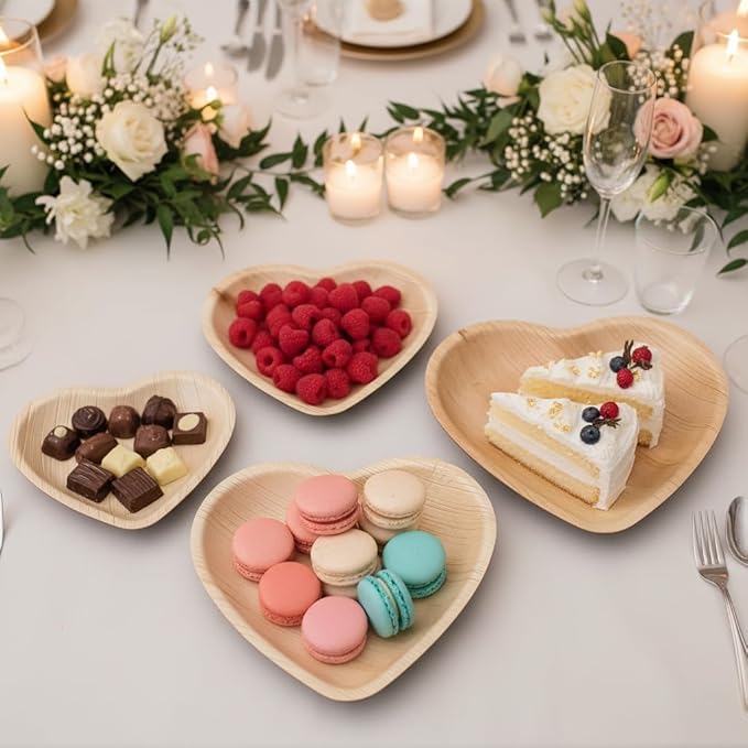 Charity Leaf Disposable Palm Leaf 8" Heart Plates (50 pieces) Bamboo Like Serving Platters, Disposable Boards, Eco-Friendly Dinnerware For Weddings, Catering, Events
