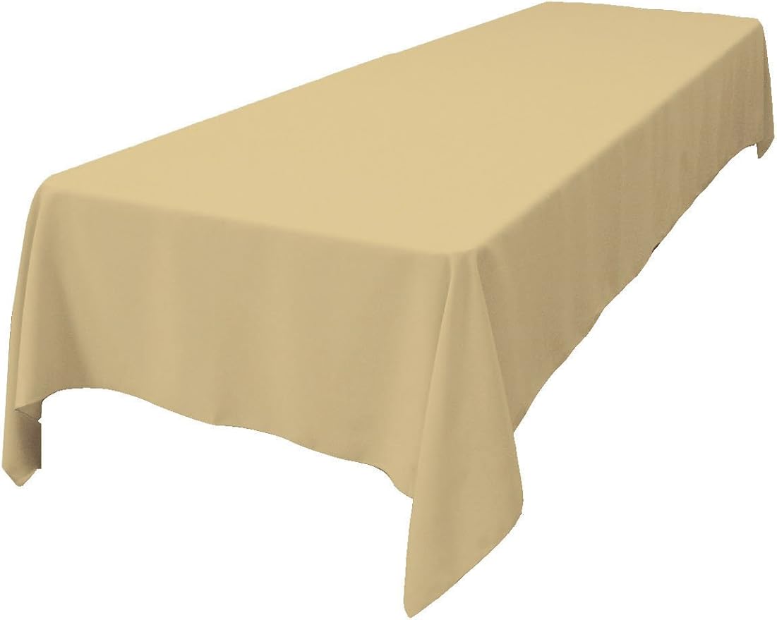 LA Linen Polyester Poplin Washable Rectangular Tablecloth, Stain and Wrinkle Resistant Table Cover 60x144, Fabric Table Cloth For Dinning, Kitchen, Party, Holiday 60 by 144-Inch, Khaki