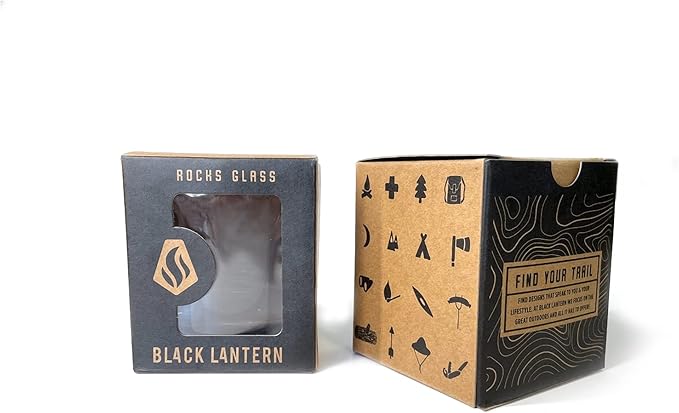 Black Lantern Set of 2 Whiskey Glasses Old Fashioned Glasses for Cocktails Whisky Scotch and Bourbon, Two Premium 11oz. Tumbler Glasses with Mountain and Clouds Screen Printed Design