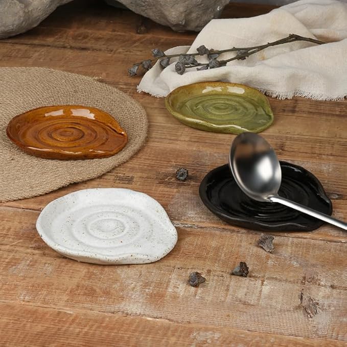 Spoon Rest for Stove Top, Black Ceramic Spoon Holder for Counter, Modern Farmhouse Decor Accessories for Spatula, Spoons or Tongs Gifts for Women Mom