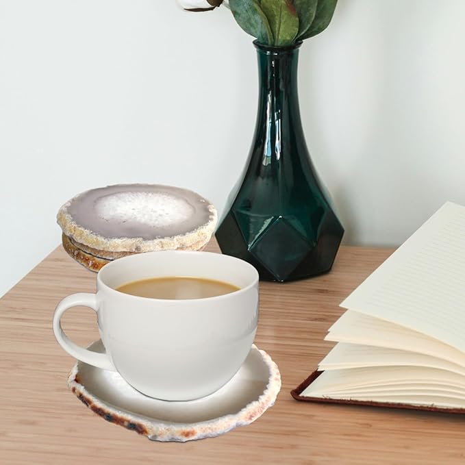 Agate Coasters Set of 4 3-4'',Crystal Geode Stone Coasters with Rubber Bumpers,Agate Slices for for Drink Home Decor, Coffee Table, Bar Accessories,Birthday Gift
