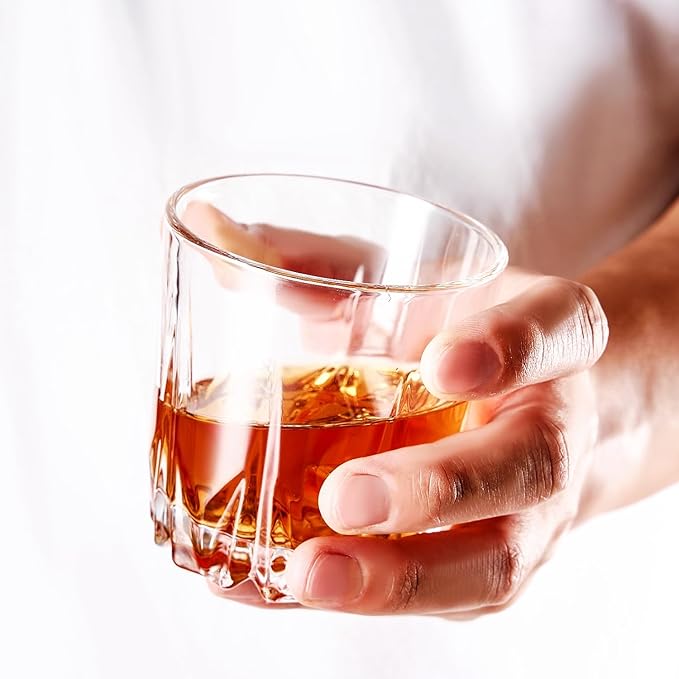 GLASKEY Whiskey Glasses Set of 4,Lead-Free Crystal Old Fashioned Glass,Scotch Glass Tumblers for Drinking Bourbon,Cognac,Irish Whisky,Whisky Glass Gift Set for Men,Dad,Brother-10oz