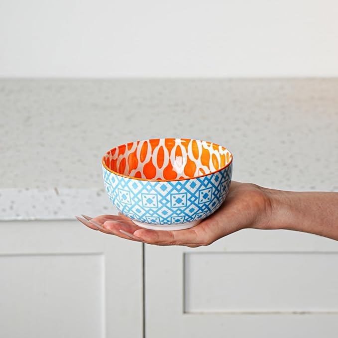 Ceramic Dessert Bowls Set - Small 11 Oz Porcelain Ice Cream Bowls for kitchen - 4.7 Inch Cereal Bowls for Salad, Fruits, Ramen - Microwave Dishwasher Safe - Set of 6 - Assorted Colors