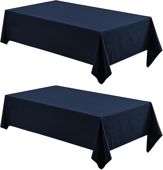 2 Pack Rectangle Tablecloth, 60x120 inch, Water Resistant Wrinkle Free Linen Textured Table Cloth Washable, Decorative Fabric Table Cover for Dining, Party and Camping, Navy Blue