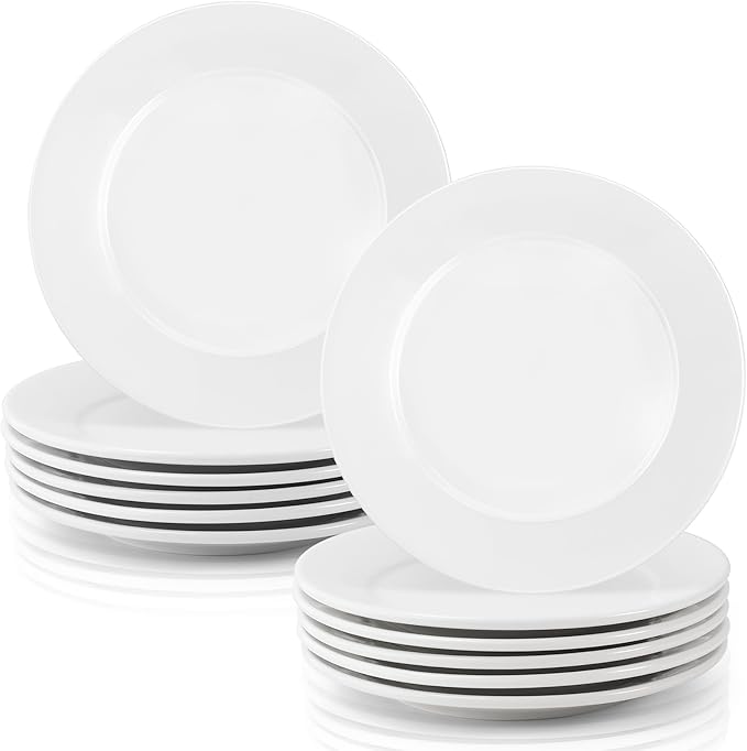 12 Pcs Porcelain Dessert Plates, 6 Inch White Appetizer Plates, Ceramic Salad Plate Set, Small White Plate for Appetizers Snack Cake Bread, Microwave Oven and Dishwasher Safe