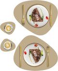Faux Leather Placemats and Coasters Set of 2, Round Leather for Dinner Table Mats Heat Resistant Non-Slip Washable Insulation Coffee Mats Kitchen Place Mats Nordic Style,Apricot