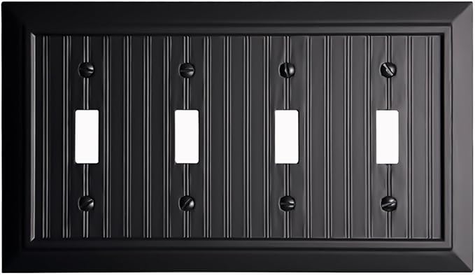 Beadboard Outlet Covers Wall Plates, Bamboo Fiber Light Switch Covers, Natural Material Electric Receptacle Decorative Switch Plate Outlet Cover Matte Black (4 Gang Toggle 1 Pack)