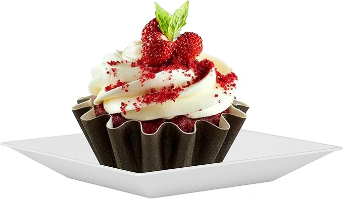 Exquisite Mini Disposable Appetizer Plates - 100 Pack 2.95" x 2.95" White Plastic Dessert Plates - Elegant Design for Weddings, Birthdays, and Formal Parties - Stackable and Convenient - BPA Free