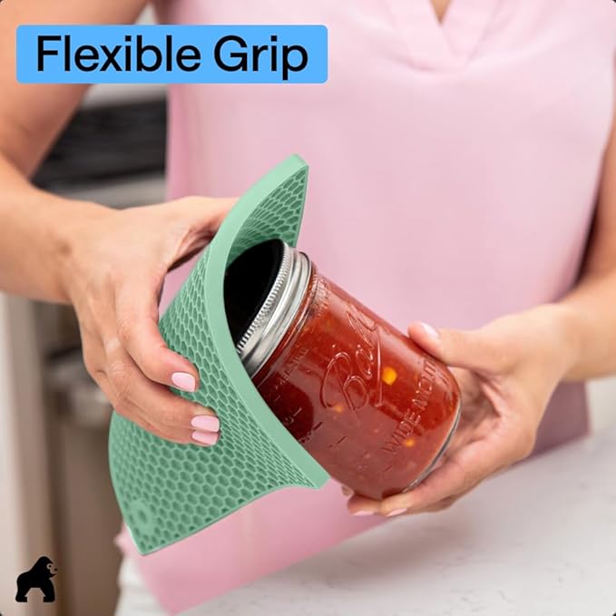 GORILLA GRIP BPA-Free Soft Silicone Oven Mitts and Pot Holders Sets of 4, Heat Resistant Waterproof Cooking Gloves, Thick Cotton Lining, Flexible Gripping for Baking Grilling, Kitchen Trivets, Mint
