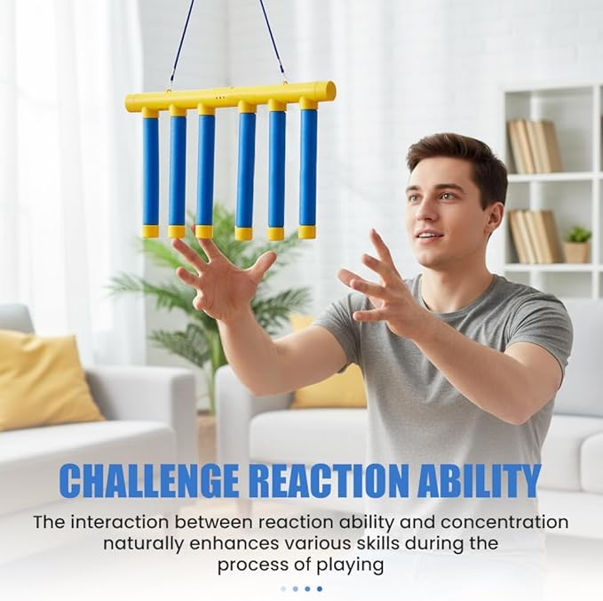 Reflective Drop Stick Challenge Game, Hand Eye Coordination Reflex Training Toy, 3 Adjustable Speed Modes, Catching Sticks Game for All Ages (Yellow)