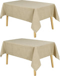 JIUZHEN 2 Pack Faux Linen Farmhouse Tablecloth Rectangular, Wrinkle Stain Resistant Table Cloth Rectangle Table Cover for Kitchen Dining, Beige, 54 x 120 Inch