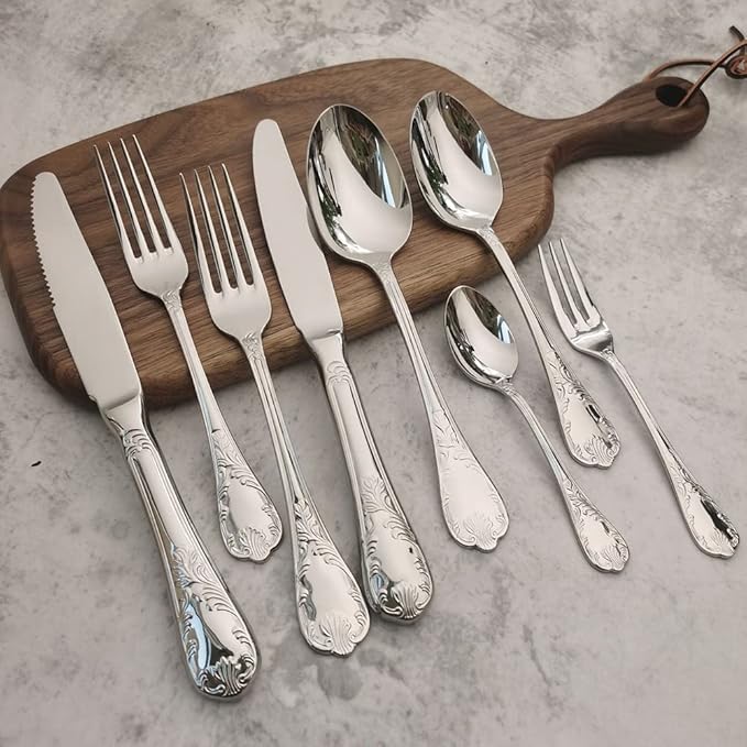 32-piece Silverware Set for 8, Retro Royal Palace Style Stainless Steel Flatware Cutlery Serving Utensils, Eating Tableware for Home Kitchen Hotel Restaurant, Mirror Polished
